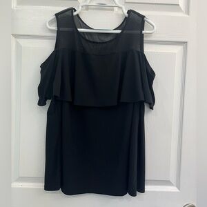 INC International Concepts Black Mesh Tank Ruffle Women's Plus Blouse Shirt Top
